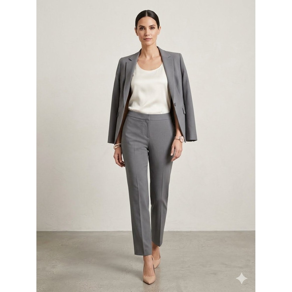 Lafayette 148 New York Barrow Gray Virgin Wool Blend Straight Leg Pants Size 10